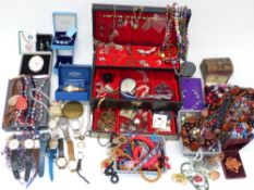 A collection of costume jewellery including necklaces, brooches, silver earrings, etc