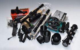 A collection of air rifle scopes and accessories including red dot laser sights, Hawke Sport Dot,