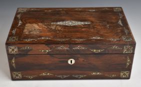 19thC mother of pearl inlaid rosewood writing slope, W40.5cm