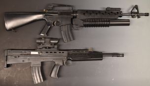 Two ASGK airsoft BB guns one L85A1 assault rifle the other Colt AR-15 assault rifle with grenade