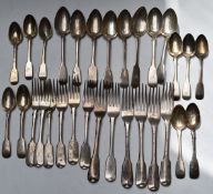 Mainly Georgian harlequin canteen of fiddle pattern hallmarked silver cutlery, comprising six dinner