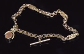 Victorian 9ct rose gold fob chain/ Albert with faceted and star links and swivel fob, 31.2g