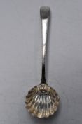 Georgian bottom hallmarked silver ladle with fluted bowl, mark rubbed but maker likely William