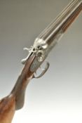 C H Smith 12 bore side by side hammer action shotgun with engraved locks, stylised hammers,