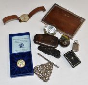 Hallmarked silver photograph frame, H13cm, swizzle stick marked sterling, cloisonné owl, 19thC stuff