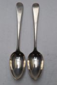 Pair of George III hallmarked silver Old English pattern table spoons, London 1784, maker George
