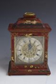 Astral Coventry shelf/mantel clock, c1900, in Chinoiserie lacquered case, the brass engraved dial