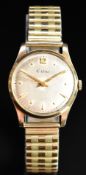 Certina 9ct gold gentleman's wristwatch ref. 12325 with gold hands and hour markers, silver dial and