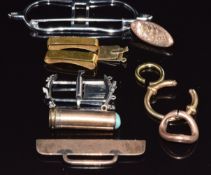 A collection of yellow metal/ white metal jewellery components including clasps, etc