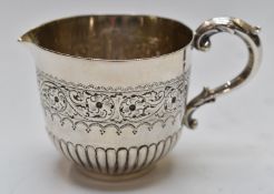 Victorian hallmarked silver jug with reeded lower body, Sheffield 1894, maker Cooper Brothers,