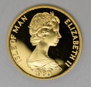 1980 Isle of Man gold crown commemorating the 80th Anniversary of the Queen Mother, cased with