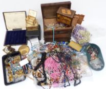 A collection of costume jewellery including vintage necklaces, Art Deco crystal necklace, beads, etc