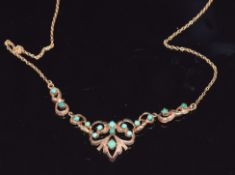 A 9ct gold necklace set with turquoise, 5.5g, length 40cm