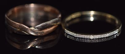 A 9ct gold bi-coloured ring (1.8g) and a 9ct gold ring set with diamonds, 1.0g, size O & P