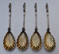 Walker & Hall set of four Victorian hallmarked silver Apostle / figural serving spoons with mask