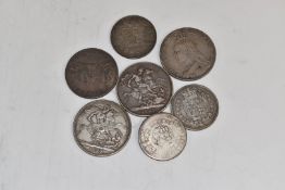 Georgian and Victorian silver coins to include three Jubilee crowns, double florin, young head