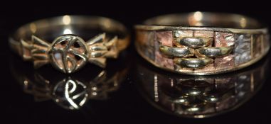 A 9ct gold bi-coloured ring (size Q) and a 9ct gold ring, 4.3g, size N