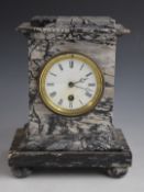 19thC grey marble cased mantel clock with enamel Roman dial and Breguet style hands, the single