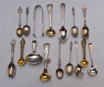 Georgian and later hallmarked silver spoons including a caddy spoon, London 1811, silver gilt salt