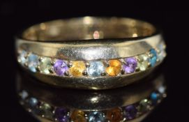 A 9ct gold ring set with a citrine, amethyst, peridot and topaz, 4g, size R/S