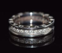 A white metal ring set with diamonds, marked Bulgari, 6.3g, size O