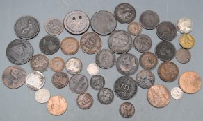 A small collection of English coinage, Charles II onwards, includes a finely engraved memorial
