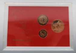 Central Bank of Malta cased three gold coin set in perspex case, 56g