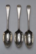 Set of three George III bottom hallmarked silver Old English pattern table spoons, two London 1770