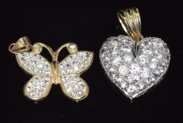 Two 9ct gold pendants set with paste, 3.9g