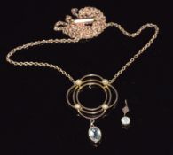 Edwardian 9ct gold necklace set with seed pearls and aquamarines, 3.3g