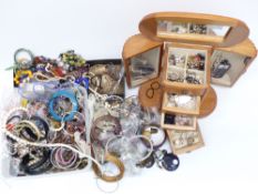 A collection of costume jewellery including diamanté, 9ct gold earrings, necklaces, etc