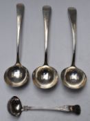 Three Georgian hallmarked silver sauce ladles comprising a bottom hallmarked example and a pair,