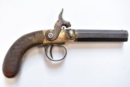 William Butler Barratt & Son of Burton On Trent percussion hammer action pocket pistol with engraved