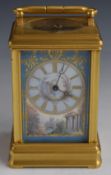 Shreve Crum & Low of Boston Massachusetts gilt cased repeater carriage clock with hand painted