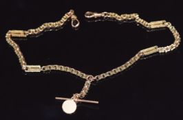 Victorian 9ct gold double Albert made up of engraved and faceted links, 17g, 64cm long