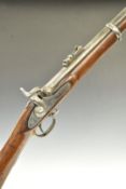 Enfield pattern three band 16 bore percussion hammer action gun with lock stamped with crown over '