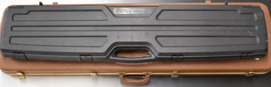Two GunGuard gun flight cases, both with padded interiors, one with embossed scene of mountain goats