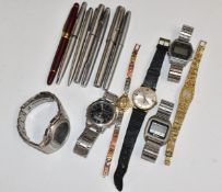 Six Parker, Sheaffer and similar fountain pens together with seven various ladies and gentleman's