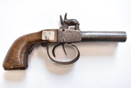 Unnamed side by side percussion hammer action pocket pistol with engraved locks and top plate,