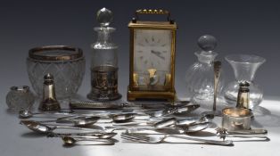 Georgian and later hallmarked silver cutlery, pair of peppers marked 925, spoon marked 800 and a