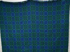 A c1970's Welsh tapestry wool double blanket in blue, green and black, 230 x 200cm