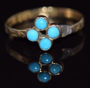 A late Victorian 12ct gold ring set with turquoise, Birmingham 1868, 1.1g