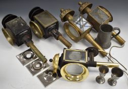 Pair of 19thC coaching lamps, pair of reproduction coaching lamps, further lamp, Ravens Golfing