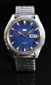 Seiko 5 gentleman's automatic wristwatch ref. 7009-8150 with day and date aperture, luminous