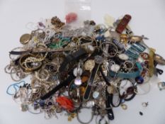 A collection of costume jewellery including silver earrings, silver ring, watches, necklaces, etc