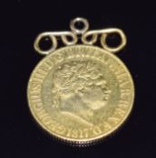George IV 1817 gold full sovereign with pendant mount, 8.5g