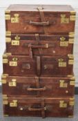 Vintage Principe designer brass bound leather five piece luggage set with equestrian themed