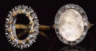 An 18ct gold ring mount ( 5g, size M) and a yellow metal Victorian ring mount 2.2g, size K