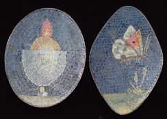 Two 19thC micro mosaics, one depicting a butterfly the other an urn, 1.7 x 2.2cm & 2.4 x 1.6cm