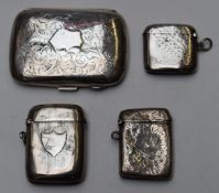 Three early 20thC hallmarked silver vesta cases together with a hallmarked silver cigarette case,